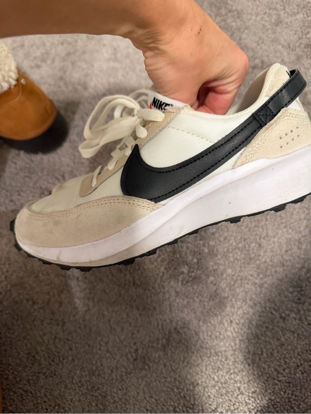 Nike Women's Cream and Black Trail-Style Sneaker